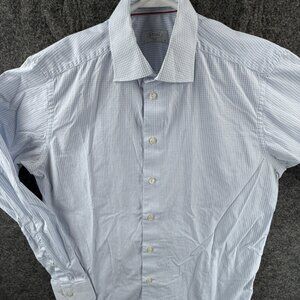 Eton Blue Check 16 Slim Fit Button Up Shirt Men Long Sleeve Cotton Woven Adult